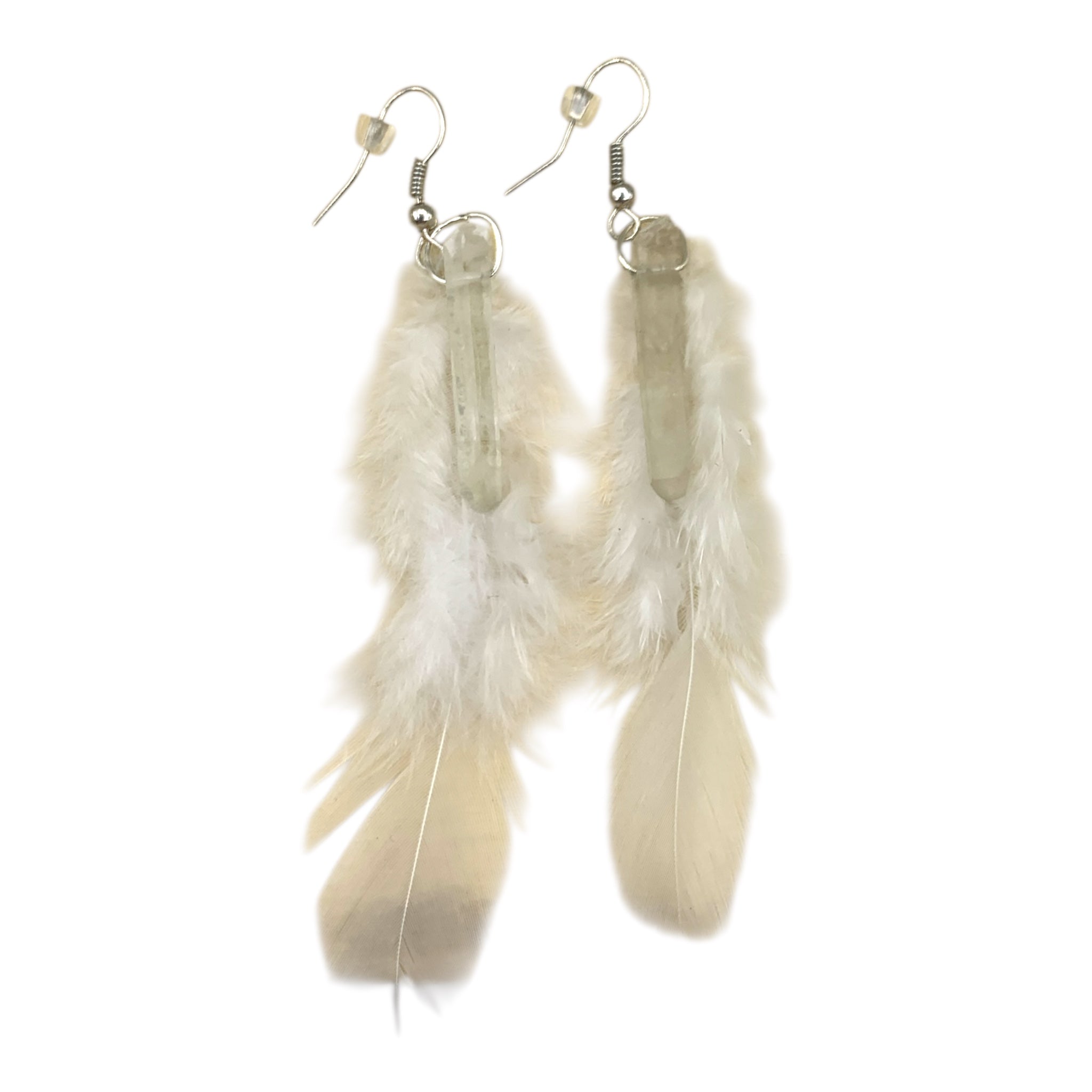 Earrings - Clear Quartz with Feathers